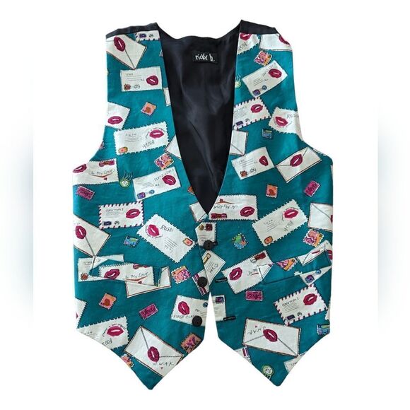 Vintage Ricky b. Love letter print‎ vest size XL 💌💋💕 - Picture 1 of 7